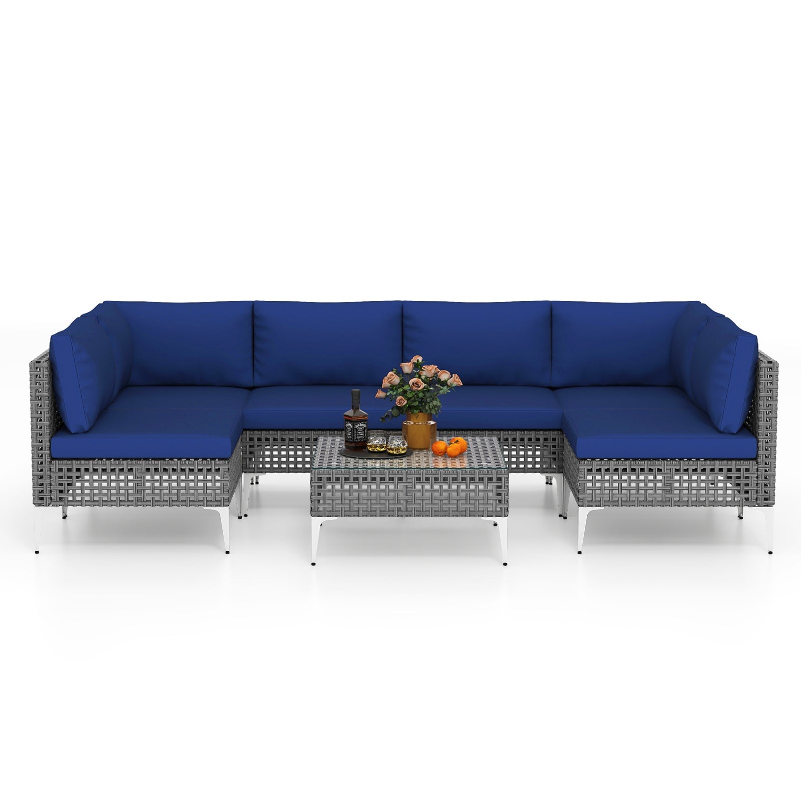 Costway 7 Piece Outdoor Wicker Patio Furniture Set w/ Glass Coffee Table 571486293 New