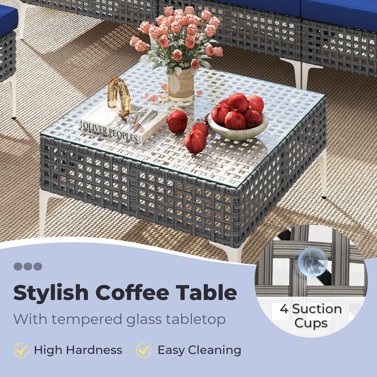 Costway 7 Piece Outdoor Wicker Patio Furniture Set w/ Glass Coffee Table 571486293 New