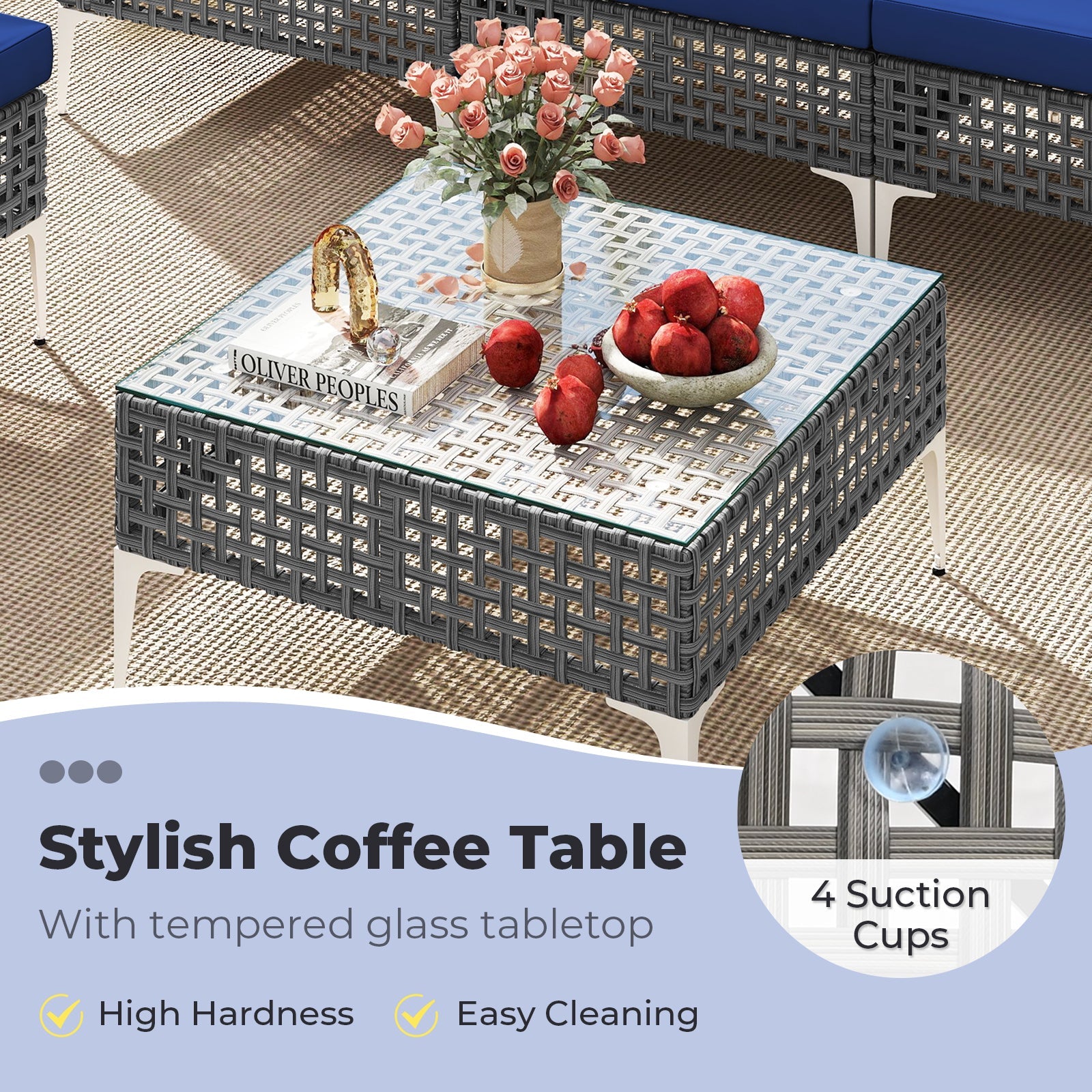 Costway 7 Piece Outdoor Wicker Patio Furniture Set w/ Glass Coffee Table 571486293 New