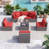 Costway 7-Piece PE Rattan Patio Furniture Set Glass Table Soft Cushions Outdoor 80563632 New
