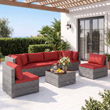 Costway 7-Piece PE Rattan Patio Furniture Set Glass Table Soft Cushions Outdoor 80563632 New