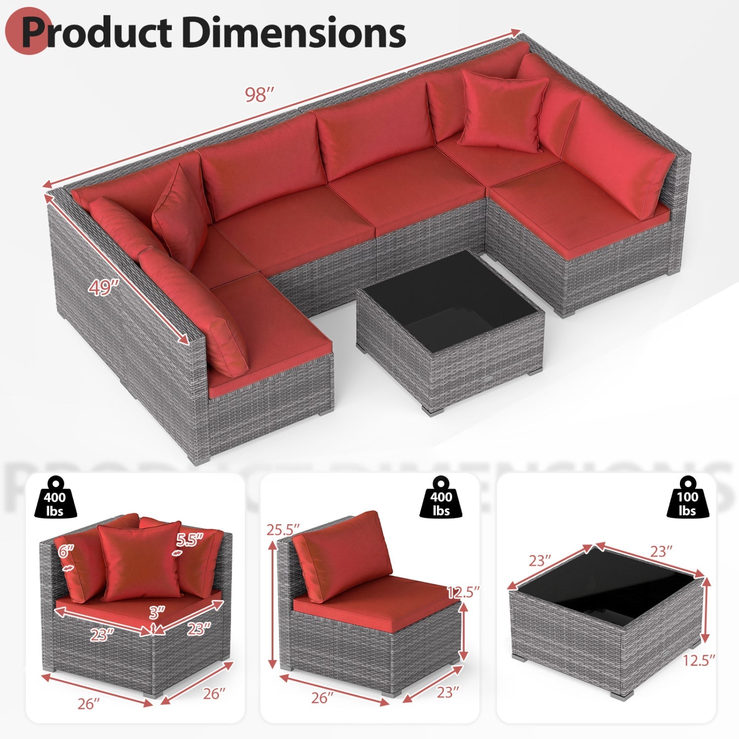 Costway 7-Piece PE Rattan Patio Furniture Set Glass Table Soft Cushions Outdoor 80563632 New