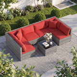 Costway 7-Piece PE Rattan Patio Furniture Set Glass Table Soft Cushions Outdoor 80563632 New