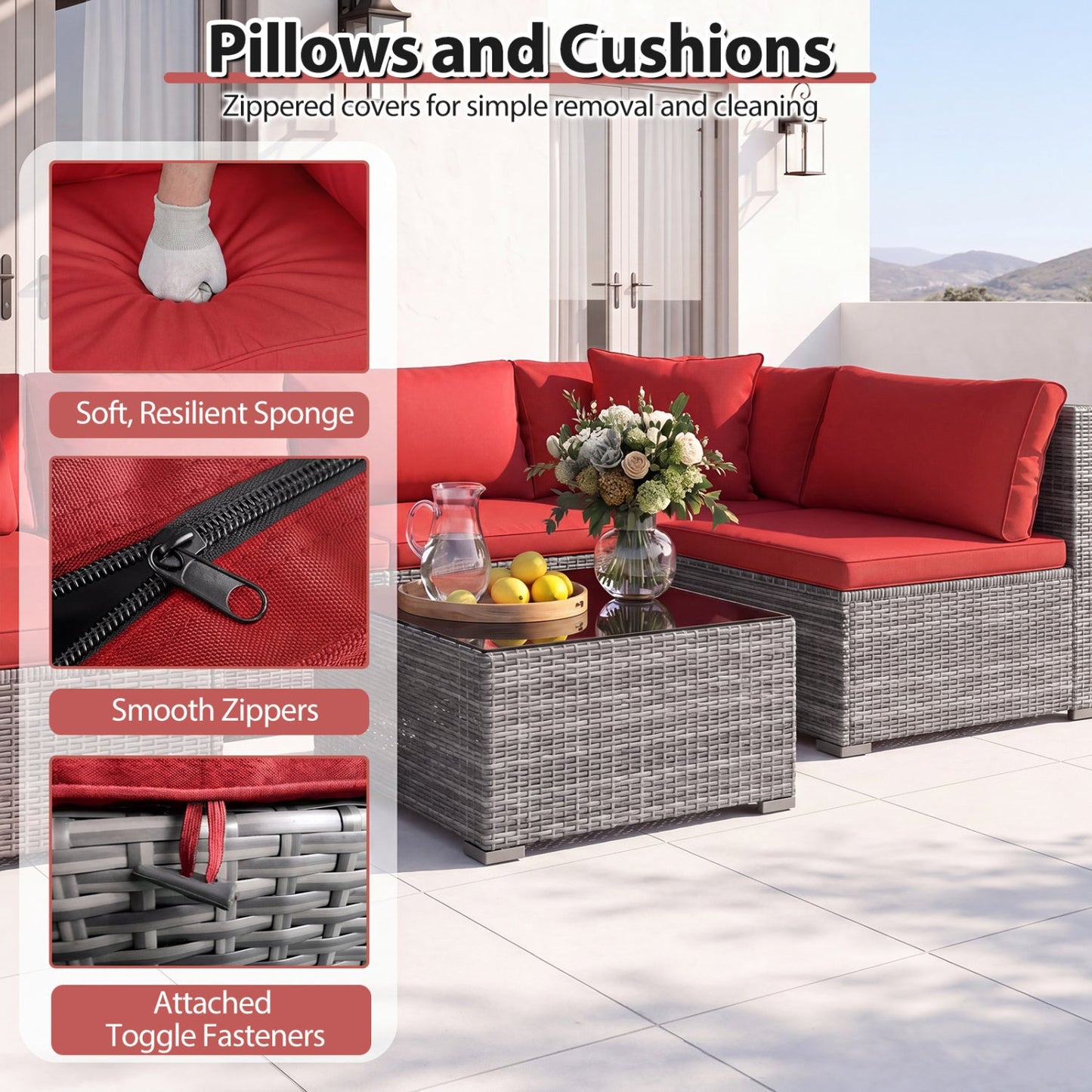 Costway 7-Piece PE Rattan Patio Furniture Set Glass Table Soft Cushions Outdoor 80563632 New