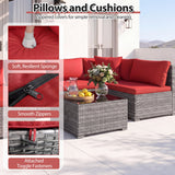 Costway 7-Piece PE Rattan Patio Furniture Set Glass Table Soft Cushions Outdoor 80563632 New