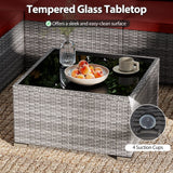 Costway 7-Piece PE Rattan Patio Furniture Set Glass Table Soft Cushions Outdoor 80563632 New