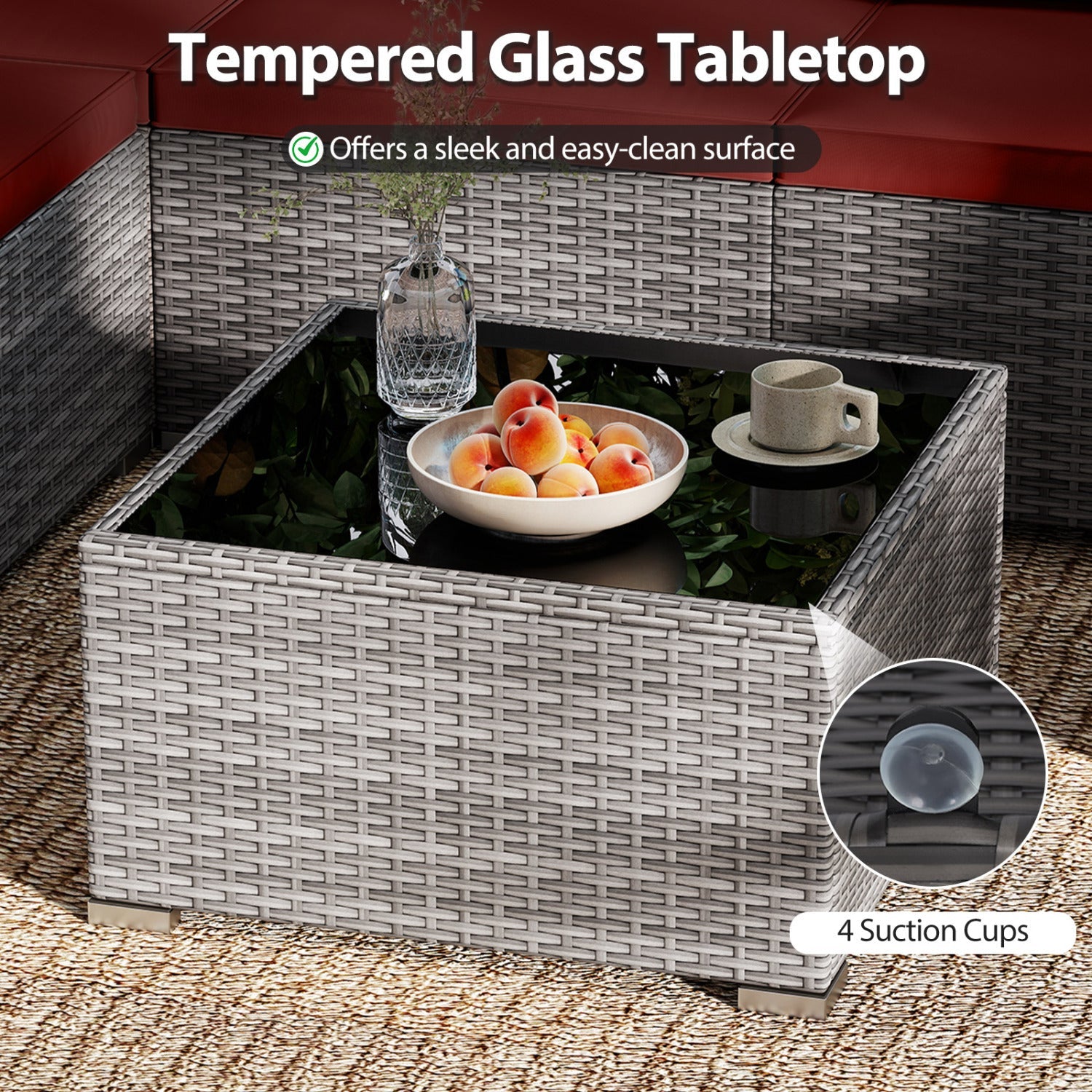 Costway 7-Piece PE Rattan Patio Furniture Set Glass Table Soft Cushions Outdoor 80563632 New