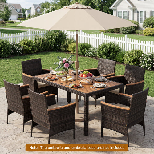 Costway 7-Piece Patio Dining Set Wood Tabletop Padded Cushions 12555000 New