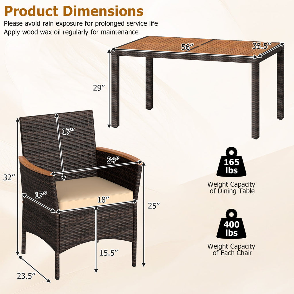 Costway 7-Piece Patio Dining Set Wood Tabletop Padded Cushions 12555000 New
