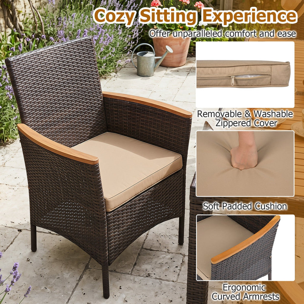 Costway 7-Piece Patio Dining Set Wood Tabletop Padded Cushions 12555000 New
