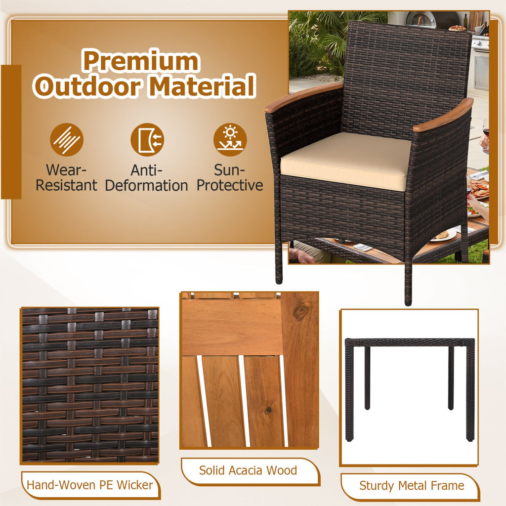 Costway 7-Piece Patio Dining Set Wood Tabletop Padded Cushions 12555000 New