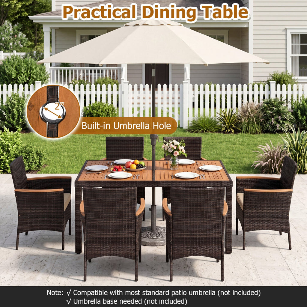 Costway 7-Piece Patio Dining Set Wood Tabletop Padded Cushions 12555000 New