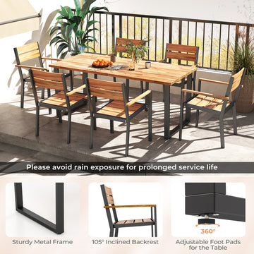 Costway 7-Pc Acacia Wood Patio Dining Set Metal Frame 2" Umbrella Hole 387592614 New