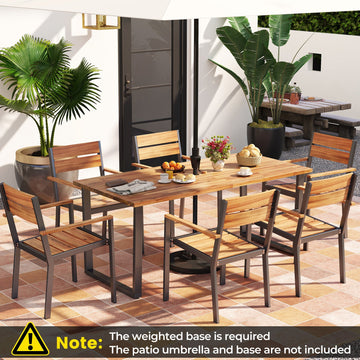 Costway 7-Pc Acacia Wood Patio Dining Set Metal Frame 2" Umbrella Hole 387592614 New