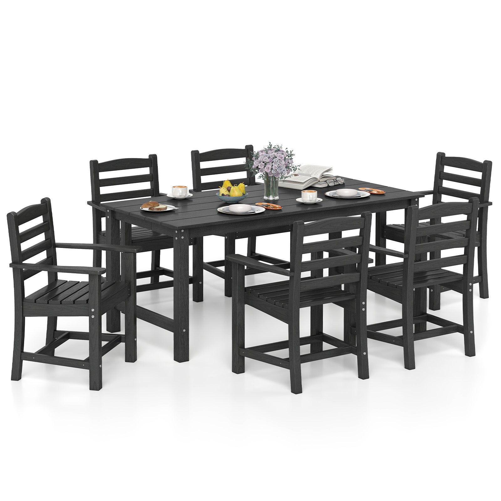 Costway 7-Pc Outdoor Patio Dining Set 67" Rectangle Table w/ 6 Armchairs 48238329 New