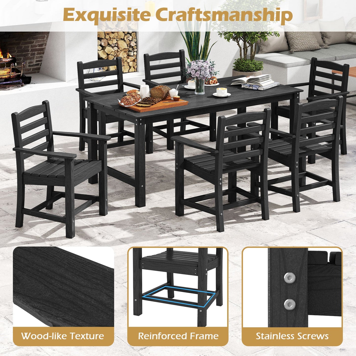Costway 7-Pc Outdoor Patio Dining Set 67" Rectangle Table w/ 6 Armchairs 48238329 New