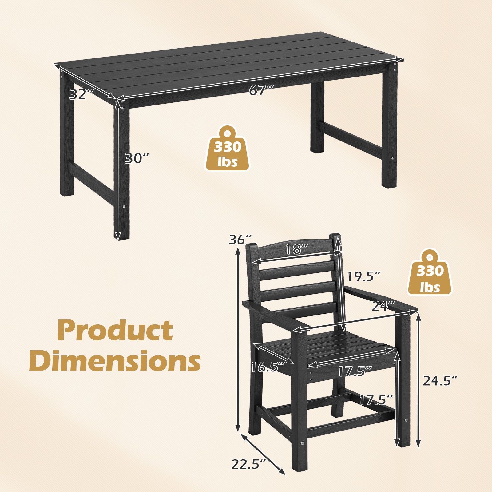 Costway 7-Pc Outdoor Patio Dining Set 67" Rectangle Table w/ 6 Armchairs 48238329 New