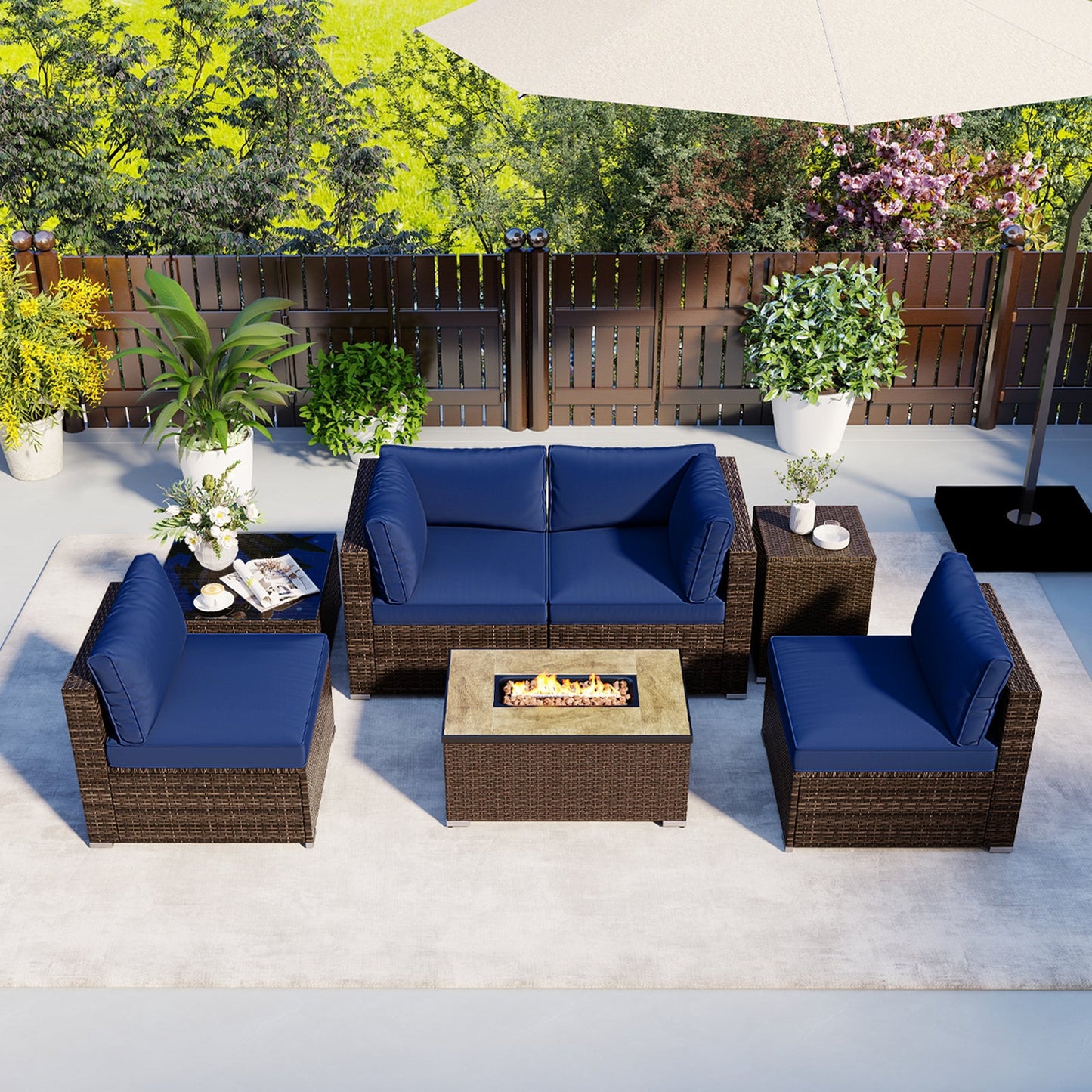 Costway 7-Piece Outdoor Patio Furniture Set w/ 32" Fire Pit Table & Propane Tank Cover 39289544 New