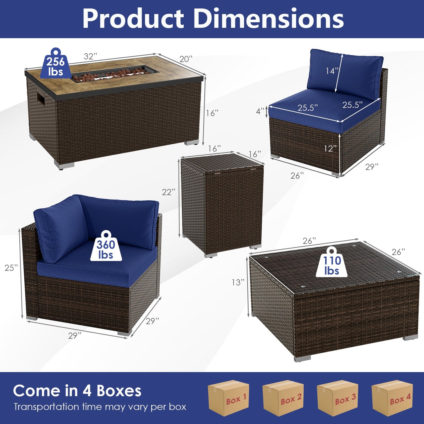 Costway 7-Piece Outdoor Patio Furniture Set w/ 32" Fire Pit Table & Propane Tank Cover 39289544 New