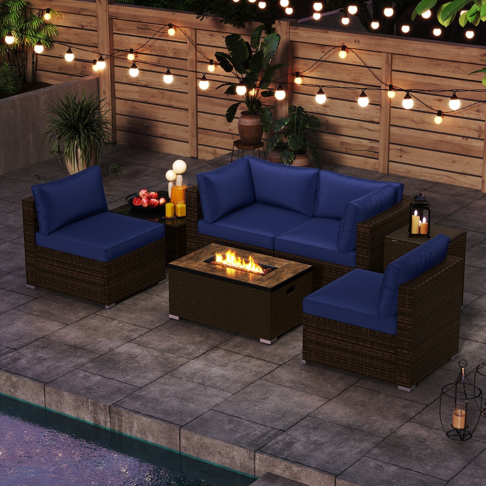 Costway 7-Piece Outdoor Patio Furniture Set w/ 32" Fire Pit Table & Propane Tank Cover 39289544 New