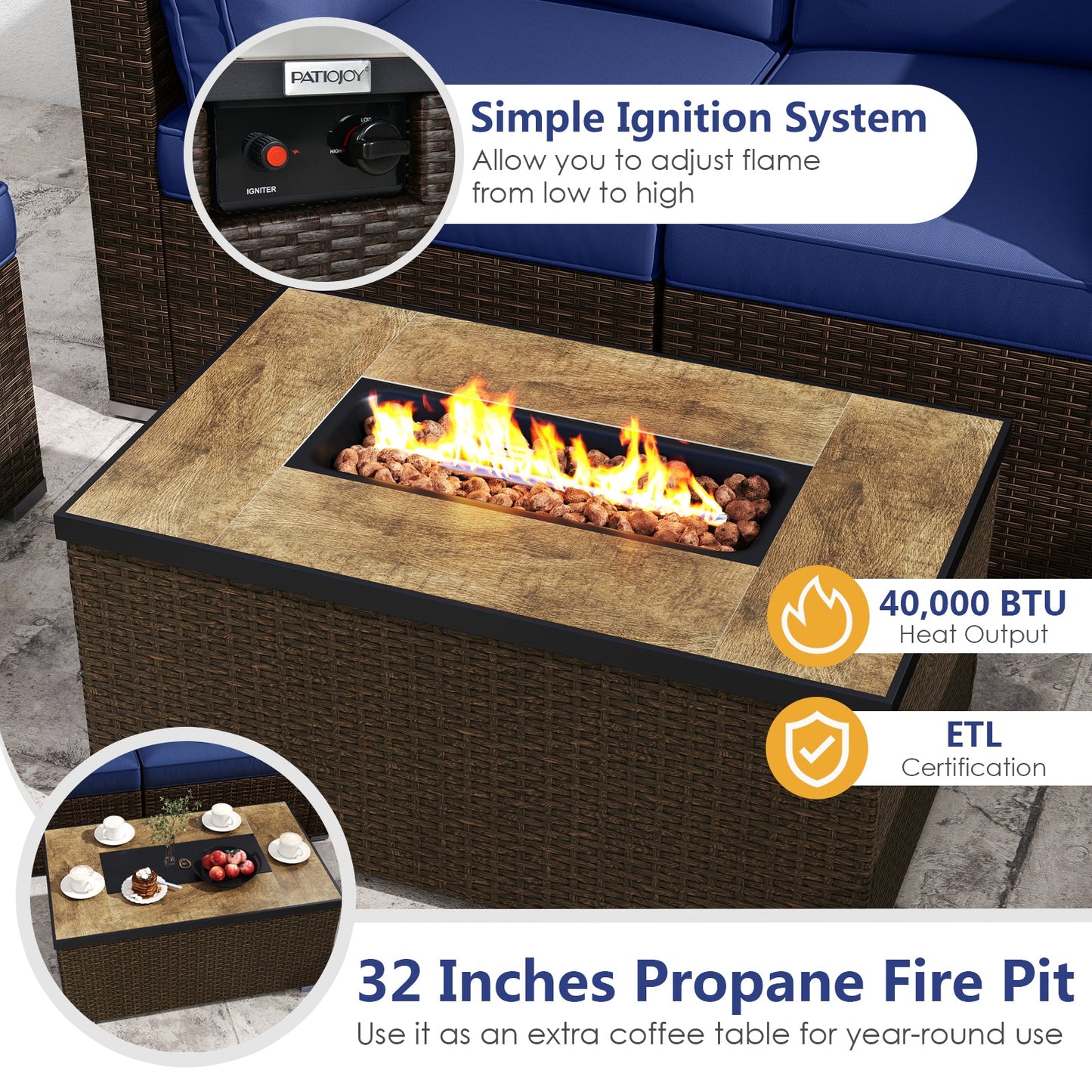 Costway 7-Piece Outdoor Patio Furniture Set w/ 32" Fire Pit Table & Propane Tank Cover 39289544 New