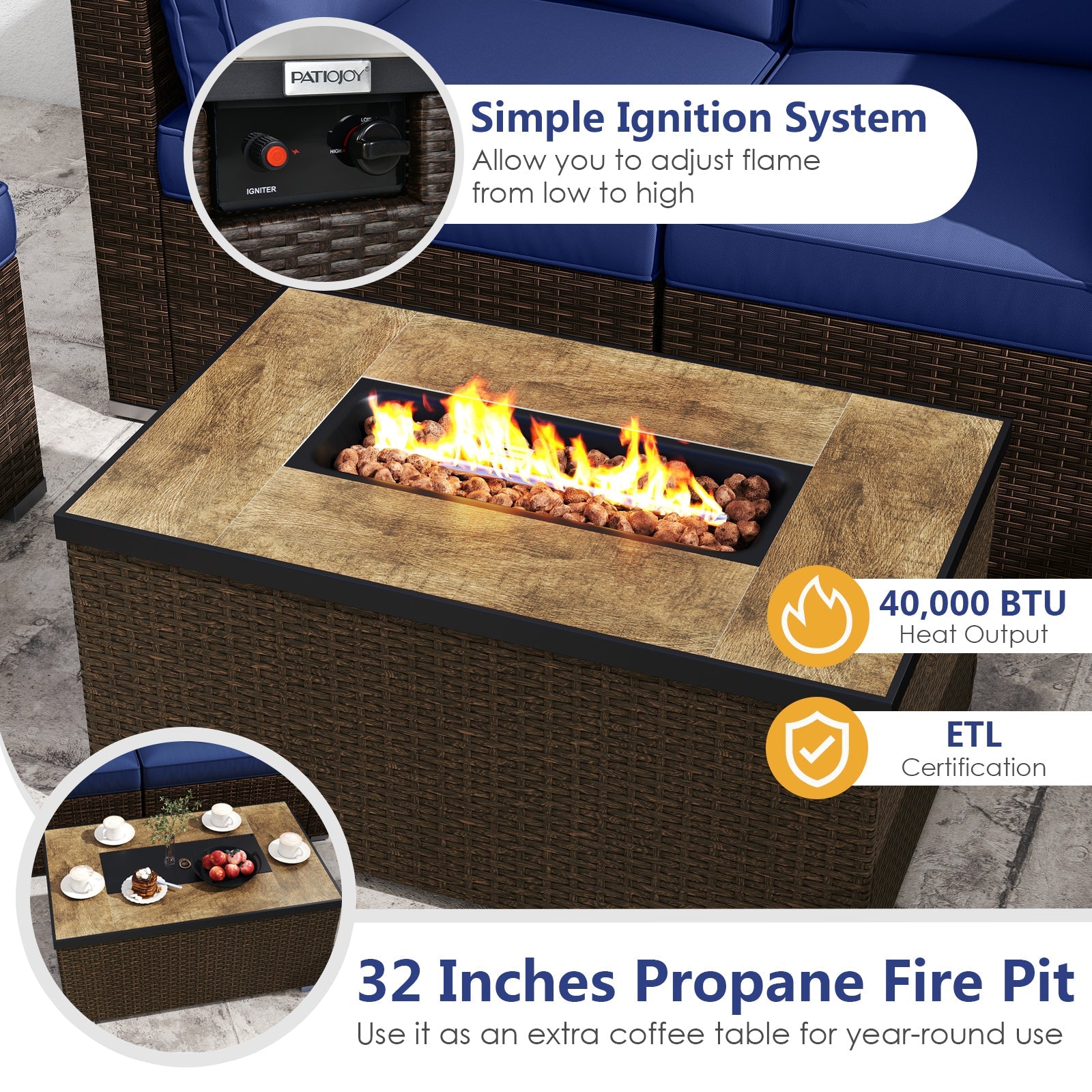 Costway 7-Piece Outdoor Patio Furniture Set w/ 32" Fire Pit Table & Propane Tank Cover 39289544 New