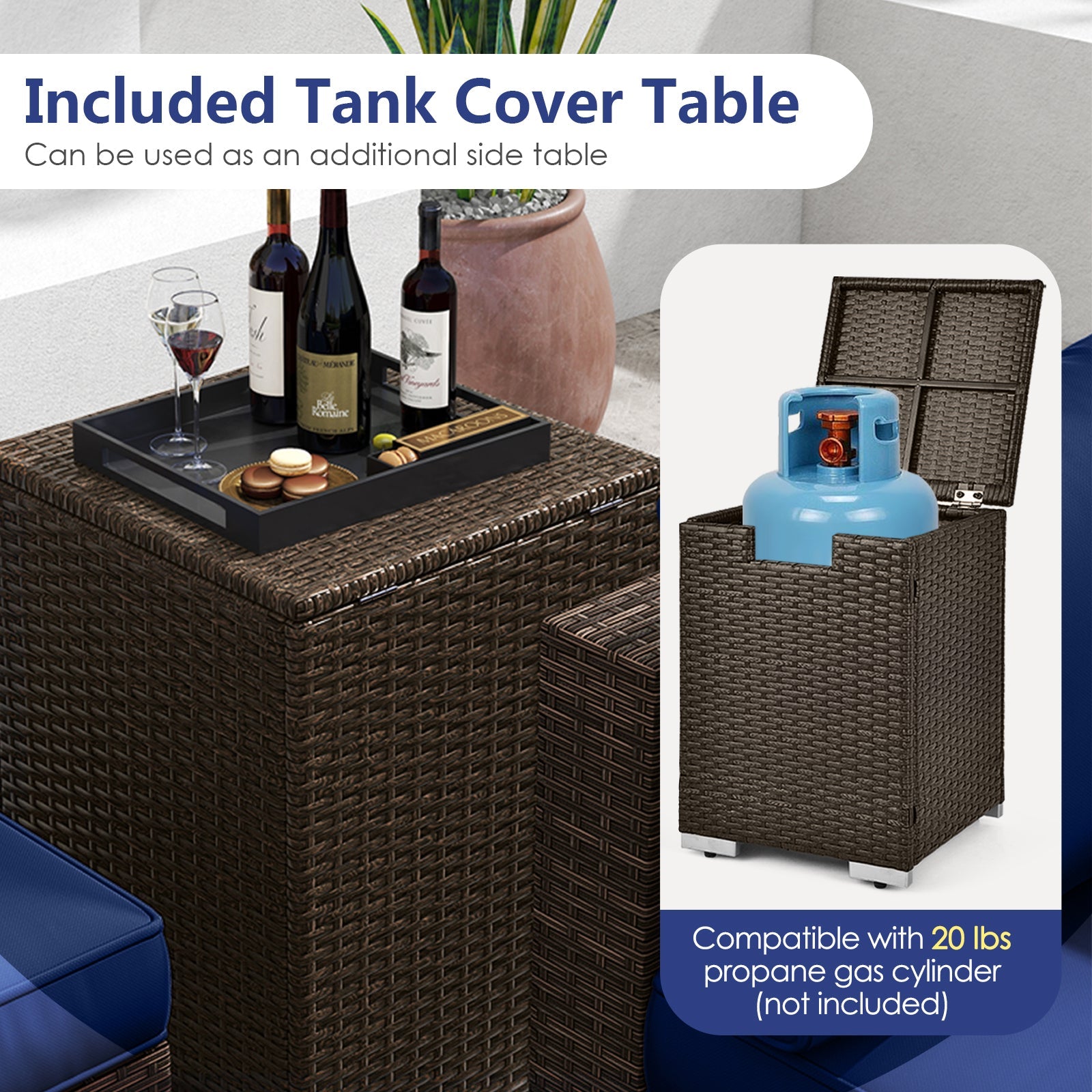 Costway 7-Piece Outdoor Patio Furniture Set w/ 32" Fire Pit Table & Propane Tank Cover 39289544 New
