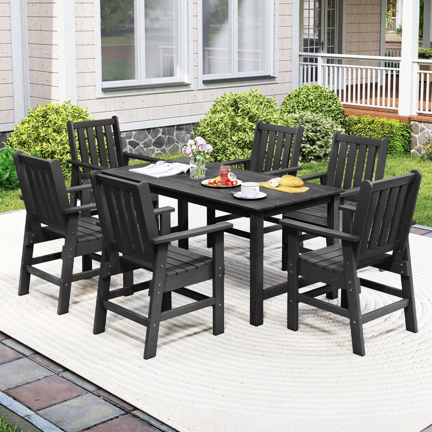 Costway 7-Piece Outdoor Patio Dining Set HDPE Weather Resistant Table Chairs 12045682 New