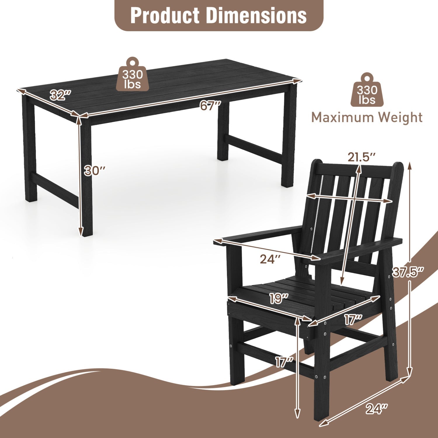 Costway 7-Piece Outdoor Patio Dining Set HDPE Weather Resistant Table Chairs 12045682 New