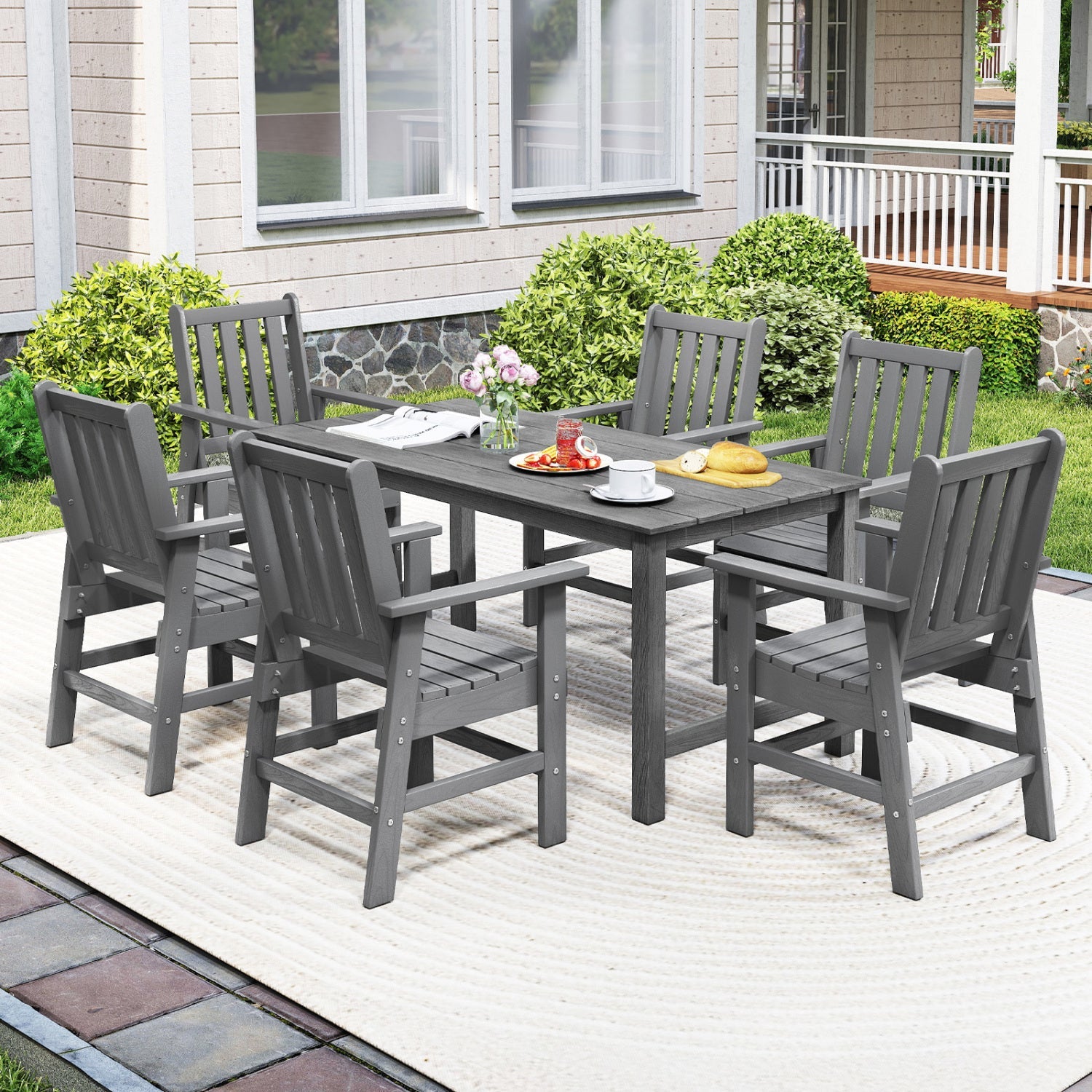 Costway 7-Piece Outdoor Patio Dining Set HDPE Weather Resistant Table Chairs 12045682 New