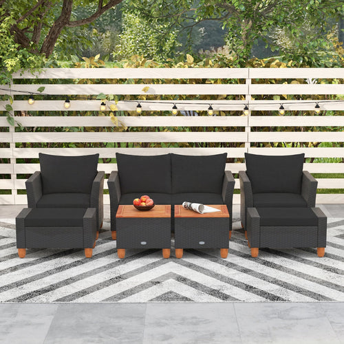 Costway 7-Pc Patio PE Rattan Sectional Sofa Set w/ Armchairs & Table 28739654 New
