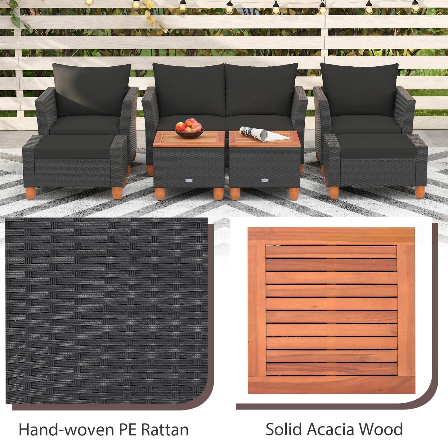 Costway 7-Pc Patio PE Rattan Sectional Sofa Set w/ Armchairs & Table 28739654 New