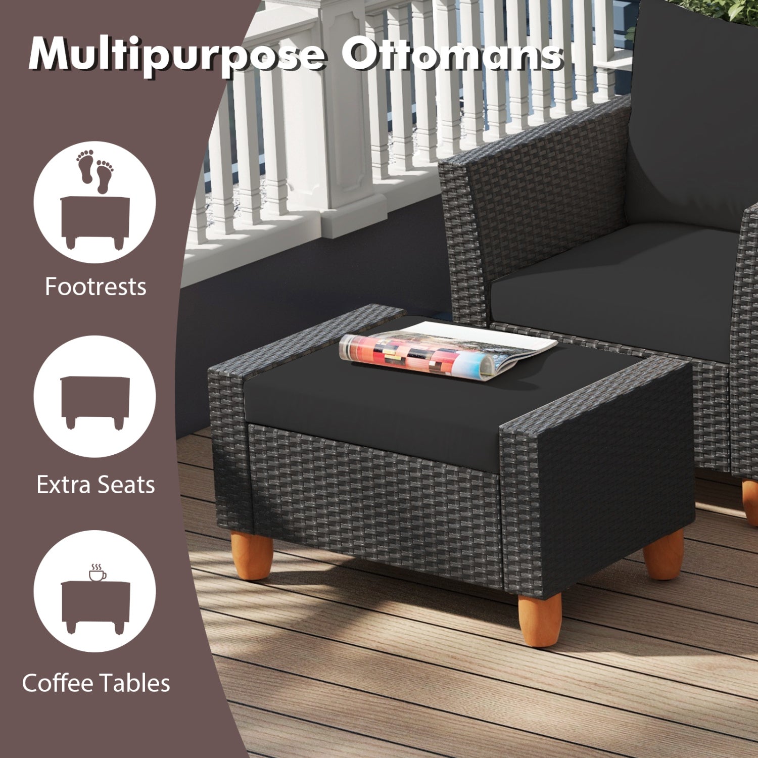 Costway 7-Pc Patio PE Rattan Sectional Sofa Set w/ Armchairs & Table 28739654 New