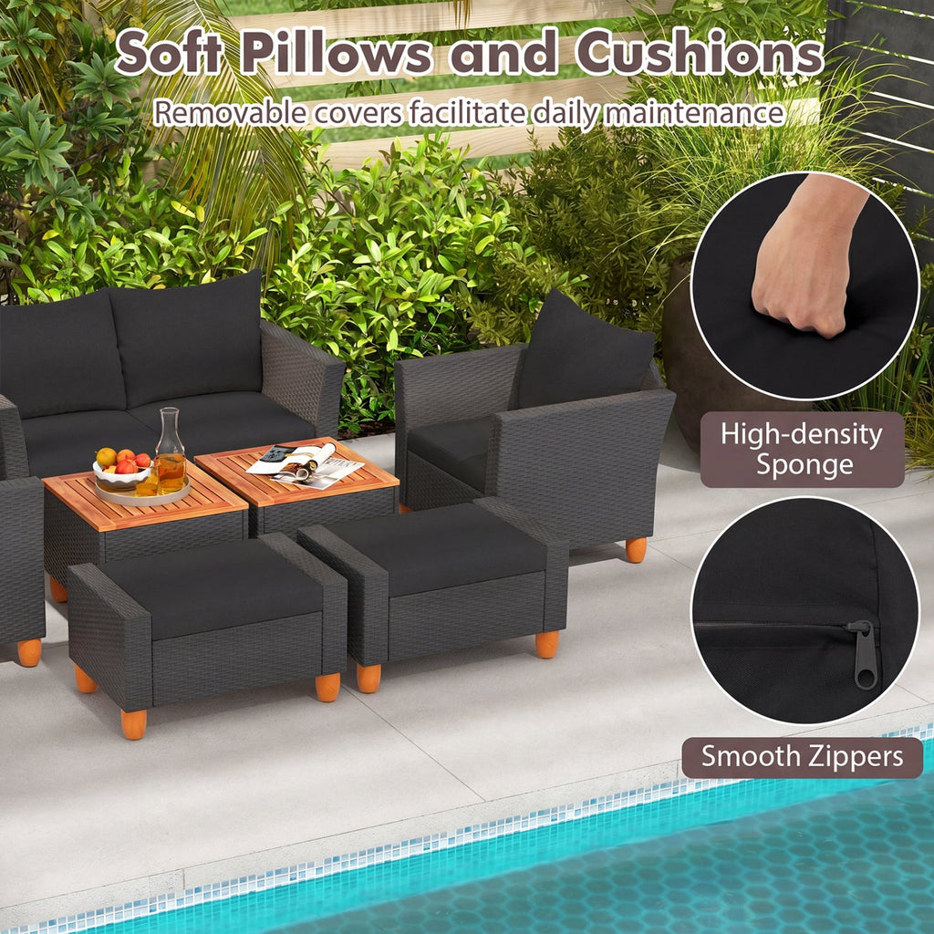 Costway 7-Pc Patio PE Rattan Sectional Sofa Set w/ Armchairs & Table 28739654 New