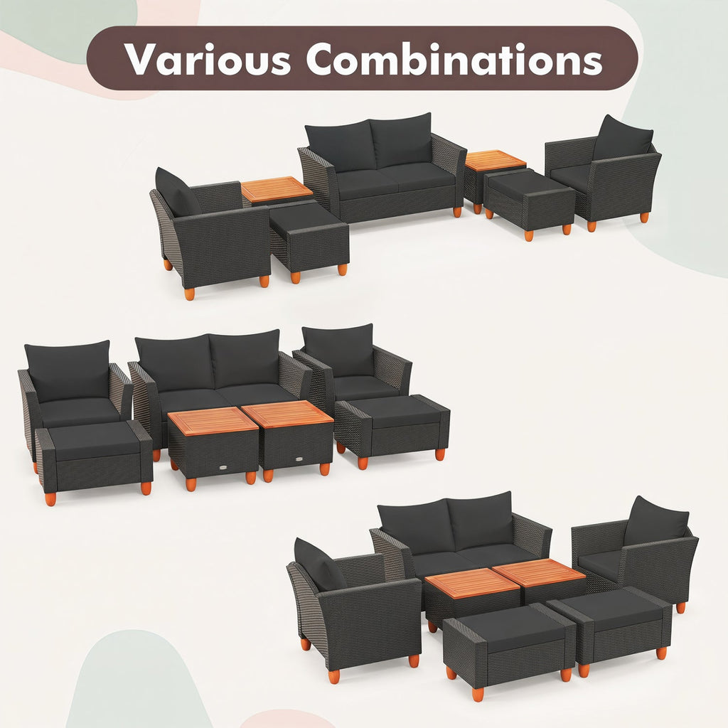 Costway 7-Pc Patio PE Rattan Sectional Sofa Set w/ Armchairs & Table 28739654 New
