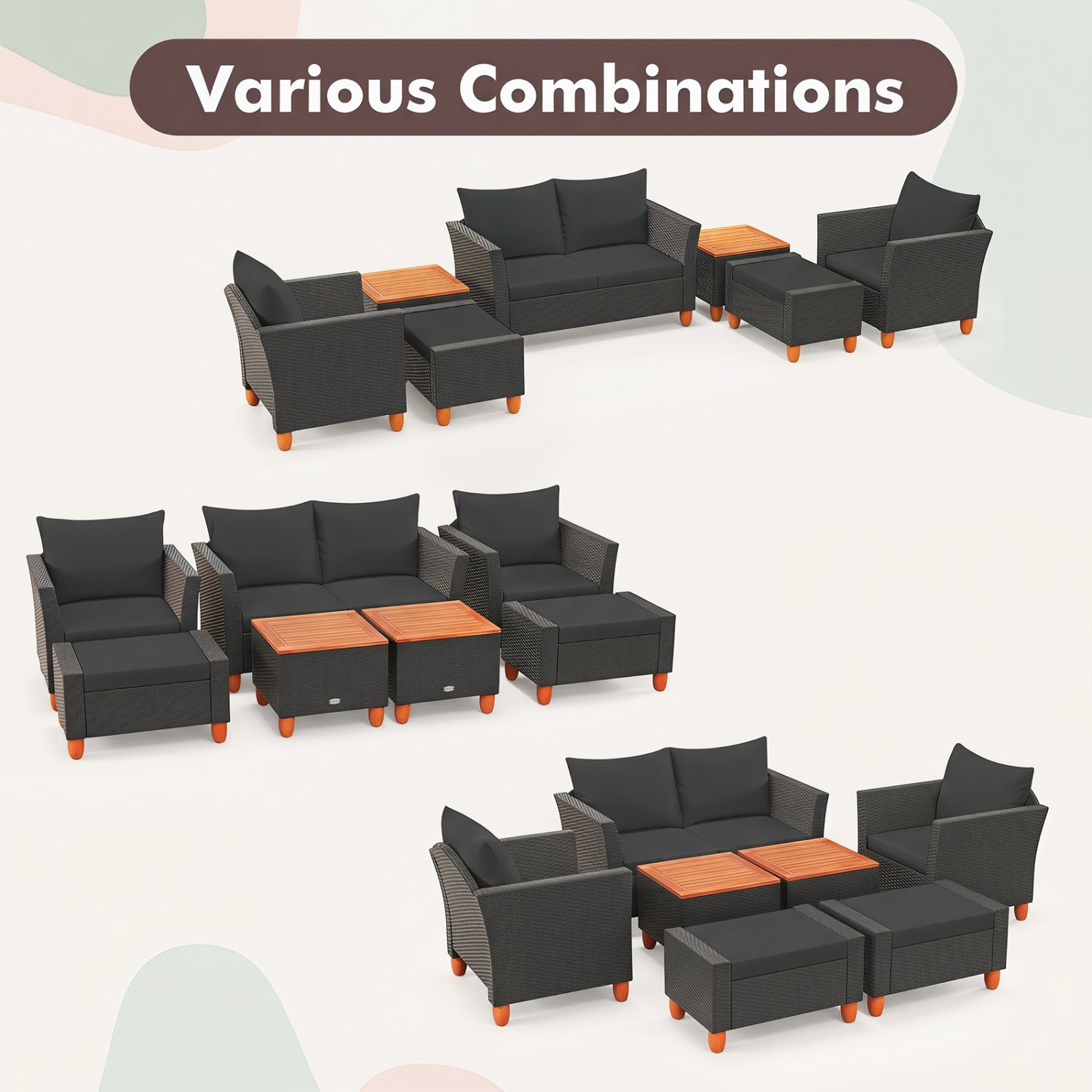 Costway 7-Pc Patio PE Rattan Sectional Sofa Set w/ Armchairs & Table 28739654 New