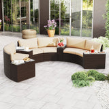 Costway 7-Pc PE Rattan Half-Moon Curved Patio Furniture Set with Side Tables 368295714 New