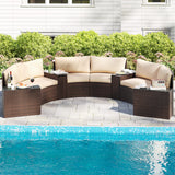 Costway 7-Pc PE Rattan Half-Moon Curved Patio Furniture Set with Side Tables 368295714 New