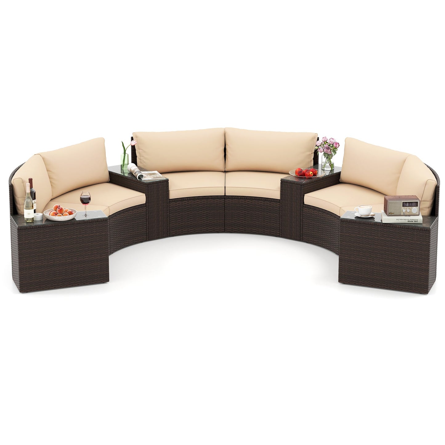 Costway 7-Pc PE Rattan Half-Moon Curved Patio Furniture Set with Side Tables 368295714 New