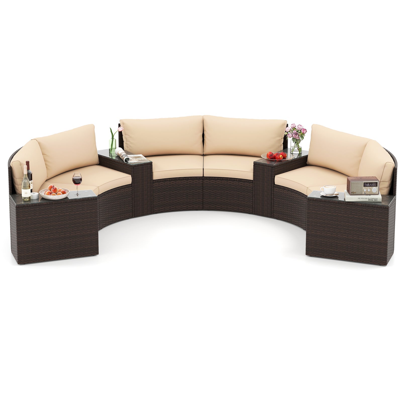 Costway 7-Pc PE Rattan Half-Moon Curved Patio Furniture Set with Side Tables 368295714 New