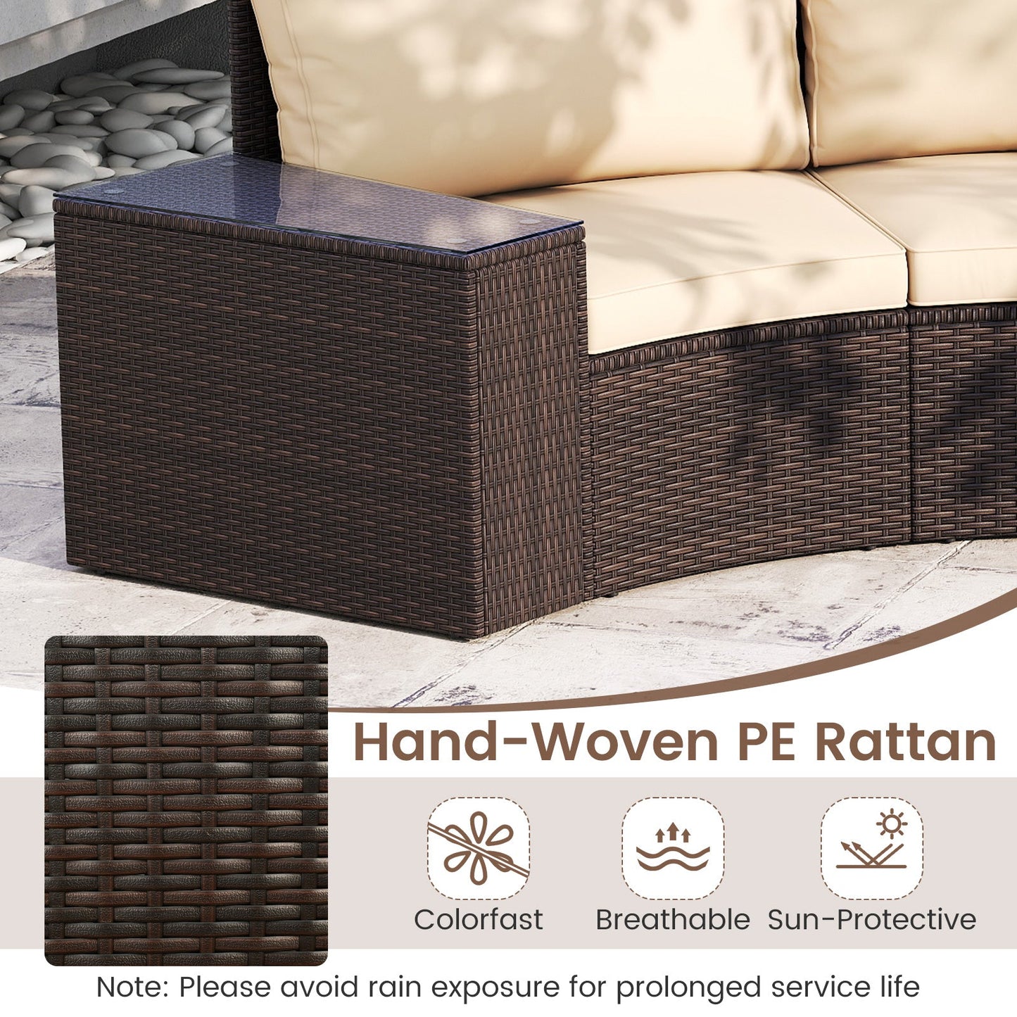 Costway 7-Pc PE Rattan Half-Moon Curved Patio Furniture Set with Side Tables 368295714 New