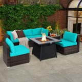 Costway 7-Pc Patio Furniture Set w/ 35" 50000 BTU Propane Gas Fire Pit Table & Waterproof Cover 96487235 New