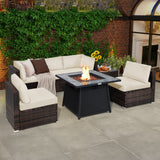 Costway 7-Pc Patio Furniture Set w/ 35" 50000 BTU Propane Gas Fire Pit Table & Waterproof Cover 96487235 New