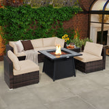 Costway 7-Pc Patio Furniture Set w/ 35" 50000 BTU Propane Gas Fire Pit Table & Waterproof Cover 96487235 New