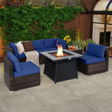 Costway 7-Pc Patio Furniture Set w/ 35" 50000 BTU Propane Gas Fire Pit Table & Waterproof Cover 96487235 New