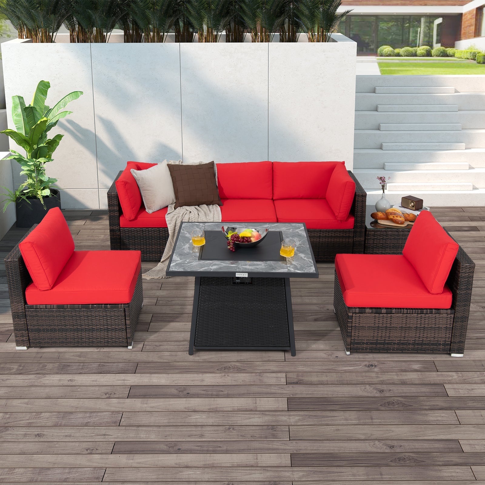 Costway 7-Pc Patio Furniture Set w/ 35" 50000 BTU Propane Gas Fire Pit Table & Waterproof Cover 96487235 New