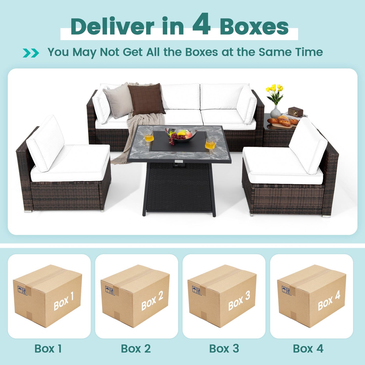 Costway 7-Pc Patio Furniture Set w/ 35" 50000 BTU Propane Gas Fire Pit Table & Waterproof Cover 96487235 New