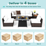 Costway 7-Pc Patio Furniture Set w/ 35" 50000 BTU Propane Gas Fire Pit Table & Waterproof Cover 96487235 New