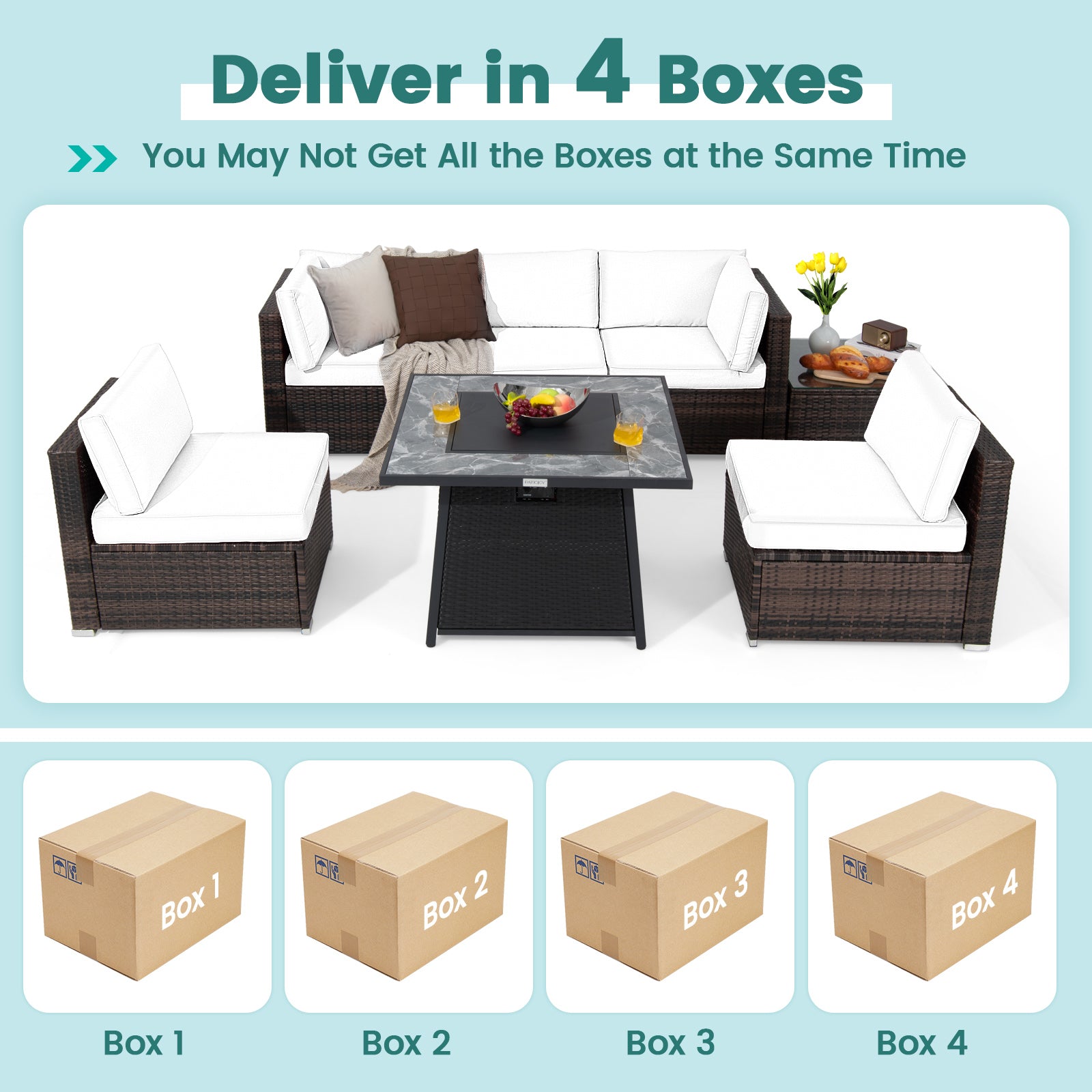 Costway 7-Pc Patio Furniture Set w/ 35" 50000 BTU Propane Gas Fire Pit Table & Waterproof Cover 96487235 New