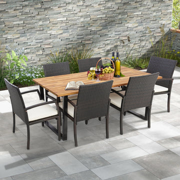 Costway 7-Piece Rattan Patio Dining Set w/ Umbrella Hole 92785136 New